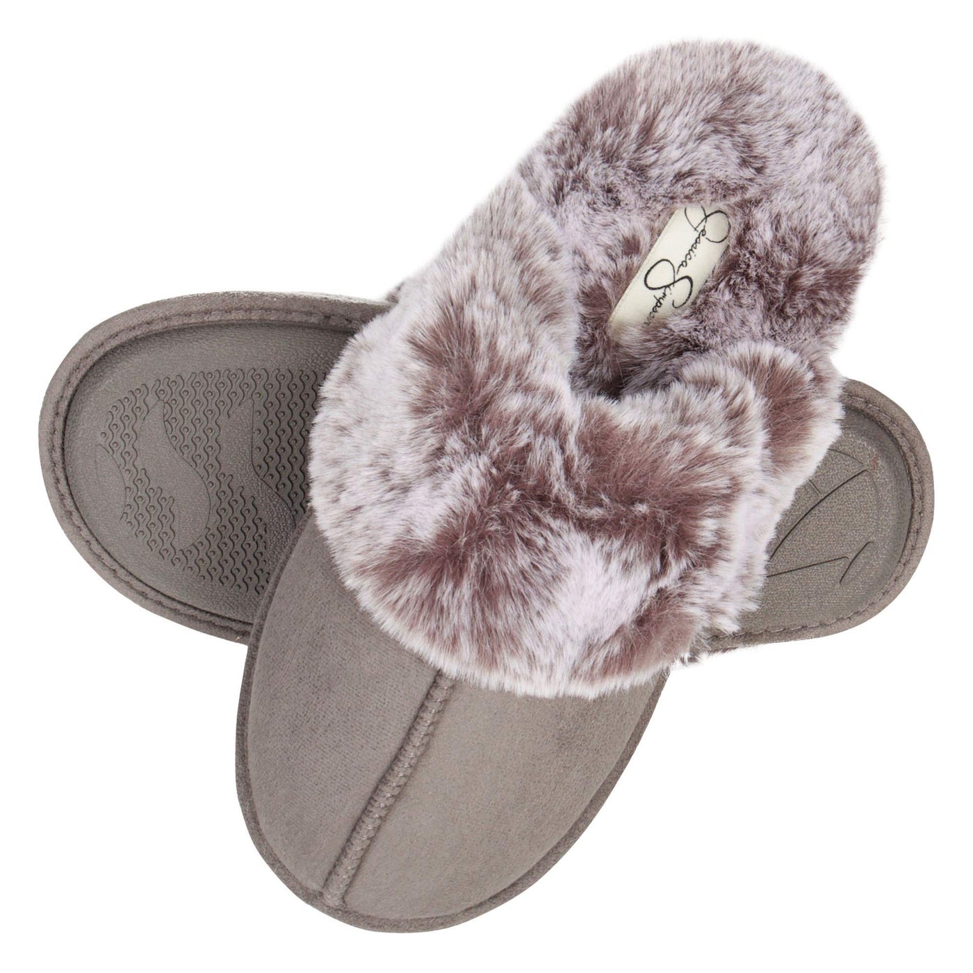 Jessica Simpson Women's Comfy Faux Fur House Slipper Scuff Memory Foam Slip on Anti-Skid Sole, Grey, 2X-Large