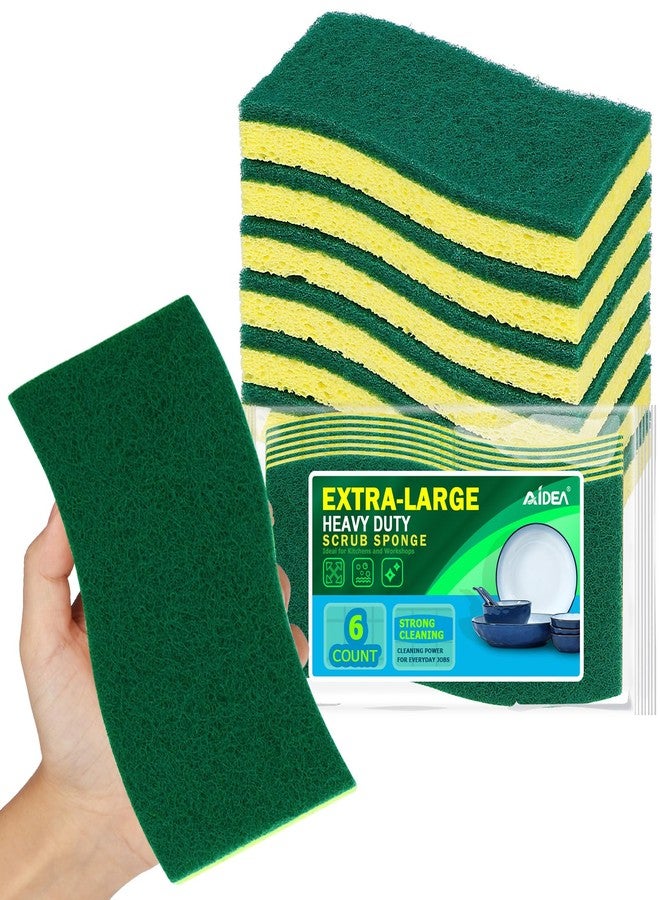 AIDEA XL Scrub Sponges 6Count, Heavy Duty Sponges for Dishes, Extra Large Sponge for Cleaning Kitchen and Household, Heavy Duty Sponge Safe for Non-Coated Cookware, Cleaning Power for Bathroom, House - Image 1