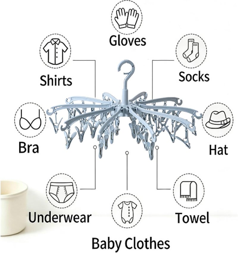 BONYCUST Foldable Drying Rack with 40 Clips for Drying Socks Lingerie Baby Clothes Drying Towels Rotatable Sock Drying Rack (Blue) - Image 3