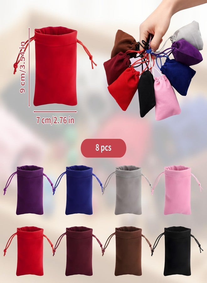 LUSTRIB 8Pcs 8 Colors Velvet Drawstring Pouches, 7x9cm (2.75"x3.5") Small Velvet Gift Bags for Jewelry Candy Dice Gifts, Wedding Party Christmas Favors, Premium Velvets Gift Bags for Crystal Tarot Rune - Image 2
