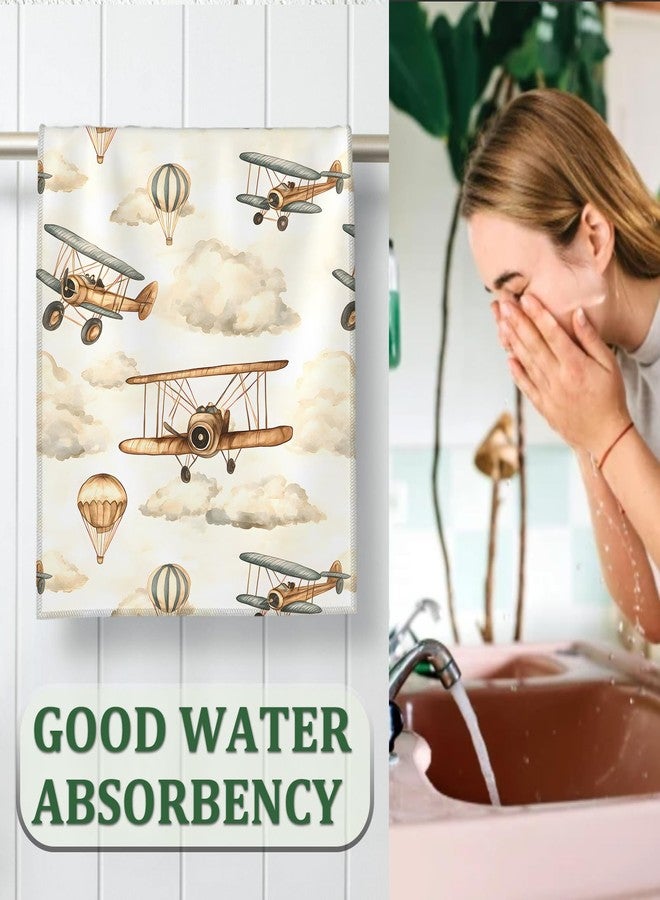 MIEPOS Vintage Airplane 2 Piece Hand Towels,Hot Air Balloon and Cloud Towel Set,14.5x28in Absorbent Dish Handtowels,Soft,Polyester,Functional Decorative Handtowel for Bathroom,Home Use,Bath,Gifts - Image 2