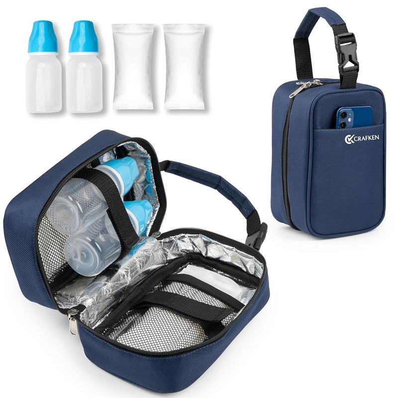 CRAFKEN Breastmilk Cooler Storage Bag, 100% Insulated Bag with 2 Ice Gel Pack with Cooler Fits 2 Bottles (125 Ml), Waterproof Breastmilk Warmer Bag for Travel, Work, Picnic (Sapphire Blue) - Image 1