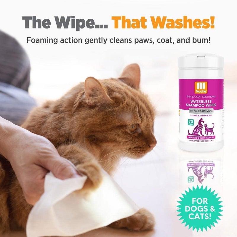 Nootie Waterless Shampoo Wipes for Dogs & Cats - Long Lasting Japanese Cherry Blossom Fragrance - Sold in Over 10,000 Vet Clinics and Pet Stores Worldwide, Made in USA - 70 Count - Image 4
