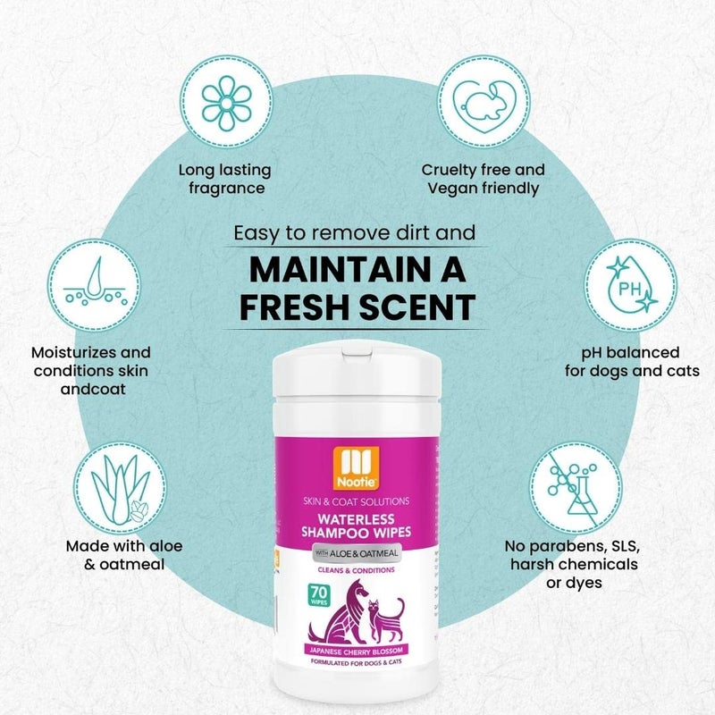 Nootie Waterless Shampoo Wipes for Dogs & Cats - Long Lasting Japanese Cherry Blossom Fragrance - Sold in Over 10,000 Vet Clinics and Pet Stores Worldwide, Made in USA - 70 Count - Image 3