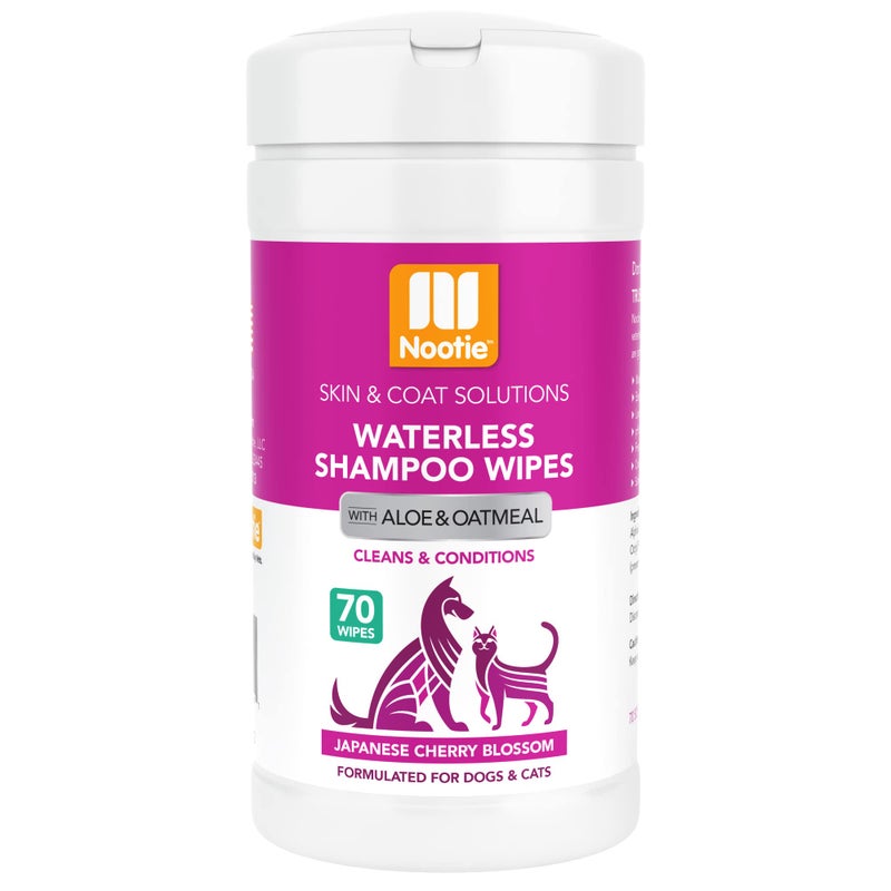 Nootie Waterless Shampoo Wipes for Dogs & Cats - Long Lasting Japanese Cherry Blossom Fragrance - Sold in Over 10,000 Vet Clinics and Pet Stores Worldwide, Made in USA - 70 Count - Image 1