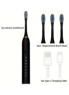 Sonic Electric Toothbrush With Brush Heads For Men Women Tooth Clean 5 Modes Smart Timer Electric Toothbrushes X3 - BLACK