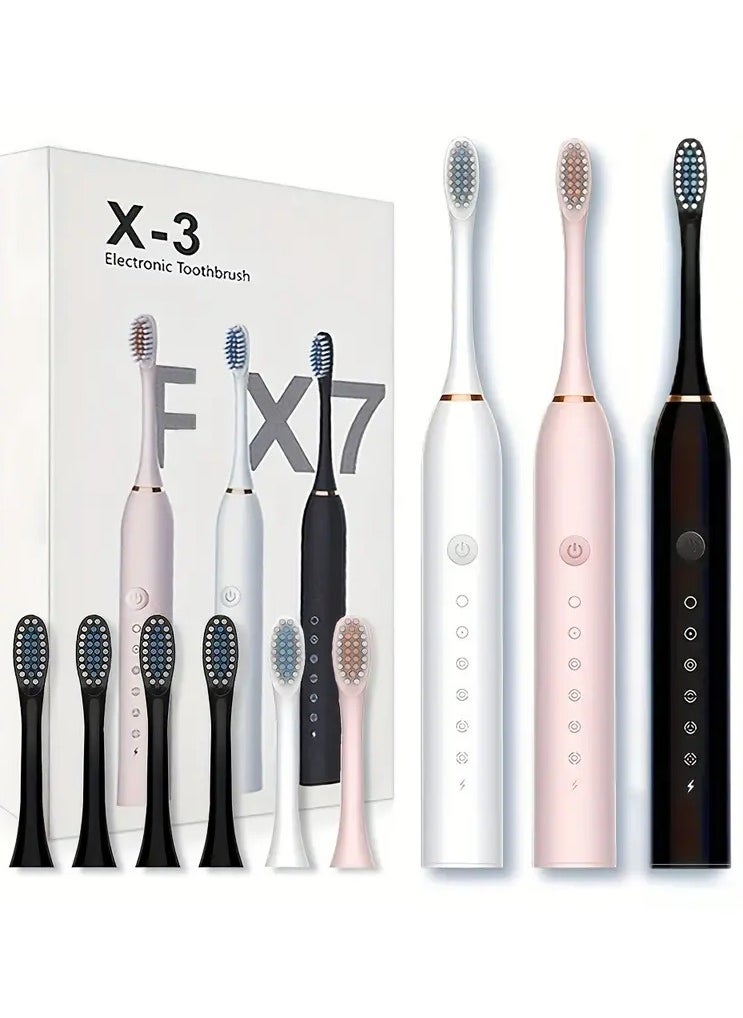 ORiTi - Sonic Electric Toothbrush With Brush Heads For Men Women Tooth Clean 5 Modes Smart Timer Electric Toothbrushes X3 - BLACK - Image 1