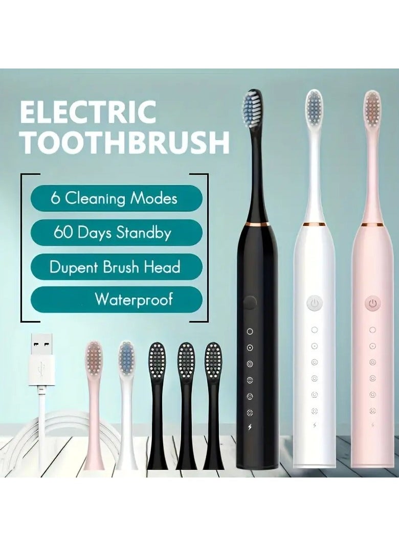 ORiTi - Sonic Electric Toothbrush With Brush Heads For Men Women Tooth Clean 5 Modes Smart Timer Electric Toothbrushes X3 - BLACK - Image 1