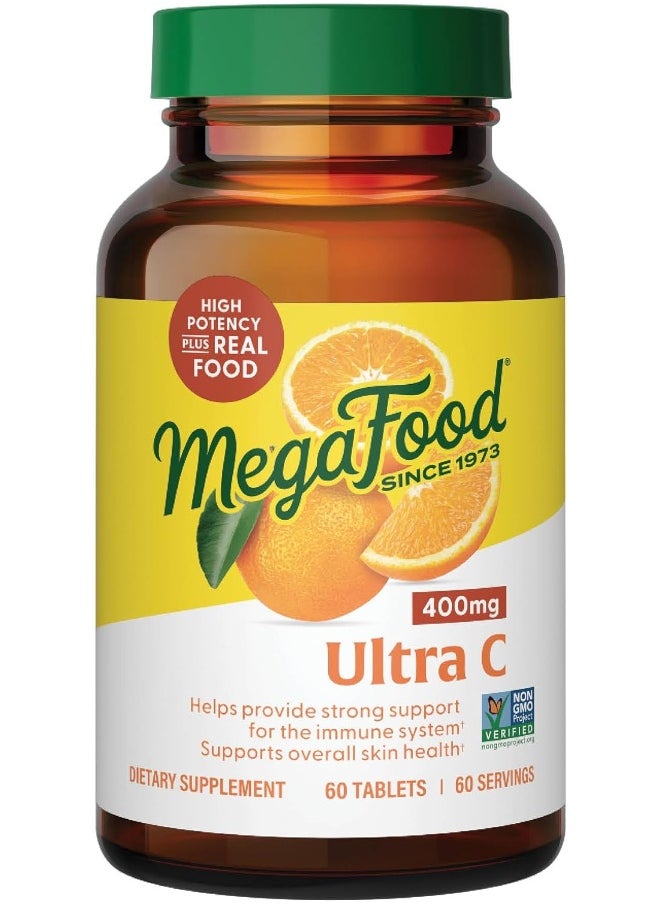 MegaFood Ultra C 400 Mg, Vegan Immune Support Supplement, Vitamin C, Broccoli, Carrot, Cranberry, Brown Rice, Gluten-Free, Kosher, 60 Tabs 60 Serv  - Image 1