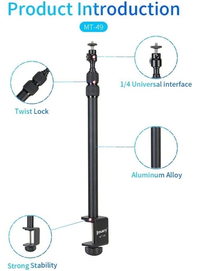 جيه ماري حامل ثلاثي القوائم للمكتب، حامل إضاءة سطح الطاولة، مشبك MT-49، حامل لولبي 1/4 بوصة للكاميرات، وأضواء LED والحلقات، قابل للتعديل، قوي وقابل للحمل - Image 3