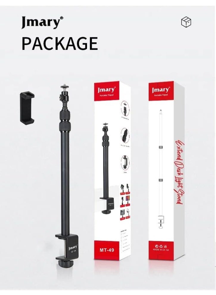 جيه ماري حامل ثلاثي القوائم للمكتب، حامل إضاءة سطح الطاولة، مشبك MT-49، حامل لولبي 1/4 بوصة للكاميرات، وأضواء LED والحلقات، قابل للتعديل، قوي وقابل للحمل - Image 2