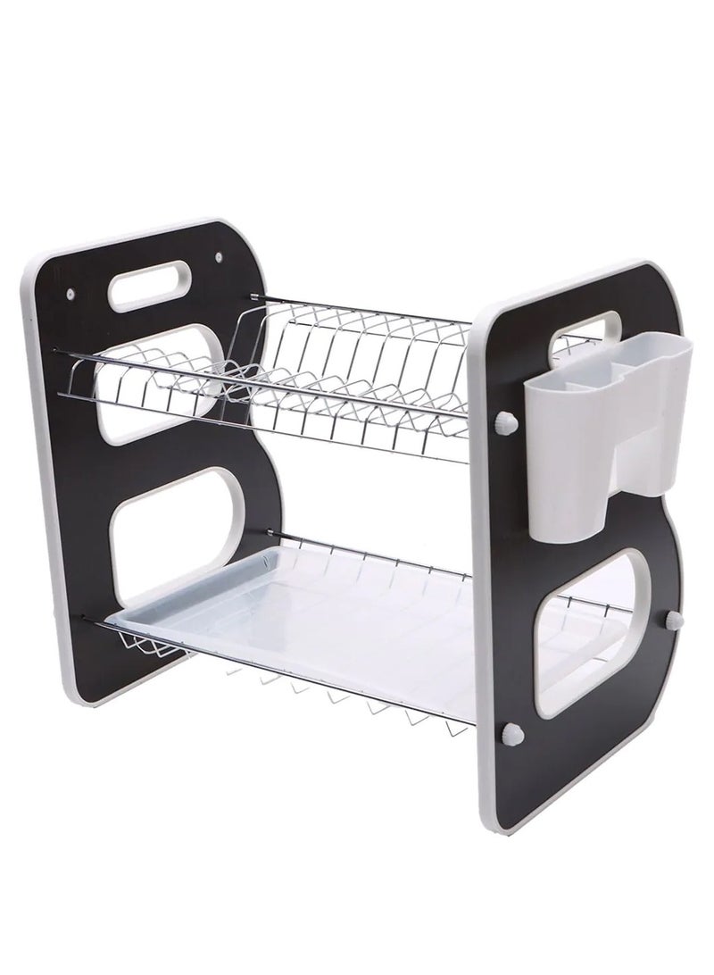 DubaiGallery B Design 2 Layer Dish Drying Stand Dish Rack with Drain Tray Bowl Storage Rack Plate Organizer Utensil Holder Dish Driner for Kitchen Countertop (B) - Image 3