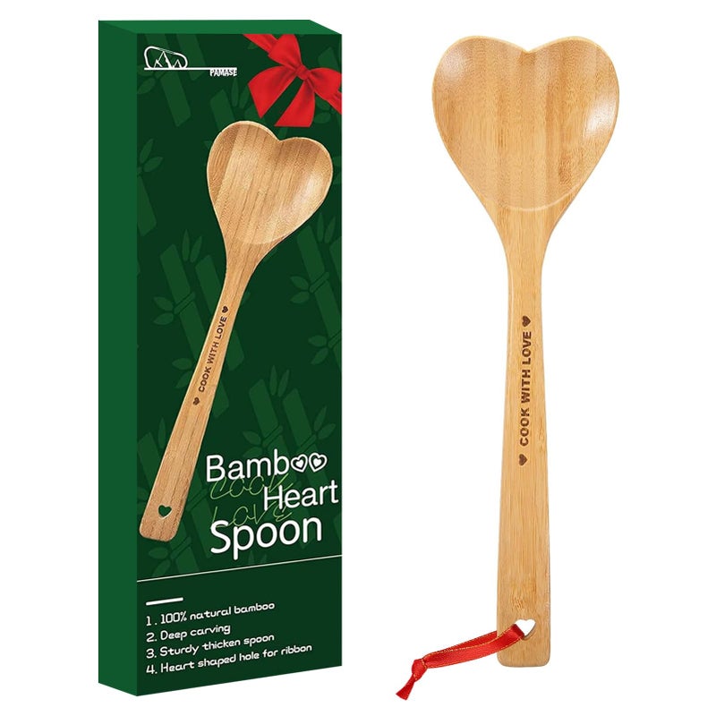 Bamboo Heart Shaped Spoon for Cooking  Wooden Cook with Love Spoon Kitchen Utensils Valentines Mothers Day Gifts for Grandma Mom Couple Wife Hostesses House Warming
