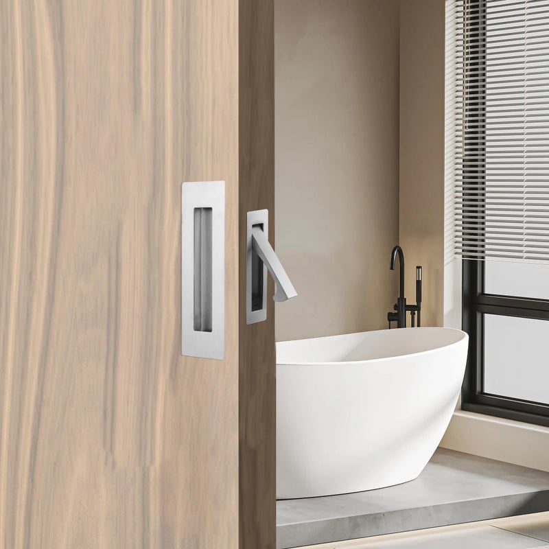 Malimali Pocket Door Pull And Edge Pull Set  Stainless Steel Pocket Door Hardware Recessed Pocket Door Handle Flush Finger Pulls Rectangular Barn Door Handle (Brushed Steel) - Image 5