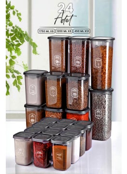 Kitchen Life طقم حاويات تخزين طعام مربعة حديثة بـ 24 قطعة (1750 مل × 6 - 1200 مل × 6 - 450 مل × 12) رف توابل  - Image 1