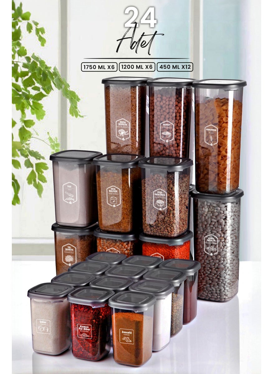 Kitchen Life - طقم حاويات تخزين طعام مربعة حديثة بـ 24 قطعة (1750 مل × 6 - 1200 مل × 6 - 450 مل × 12) رف توابل - Image 1