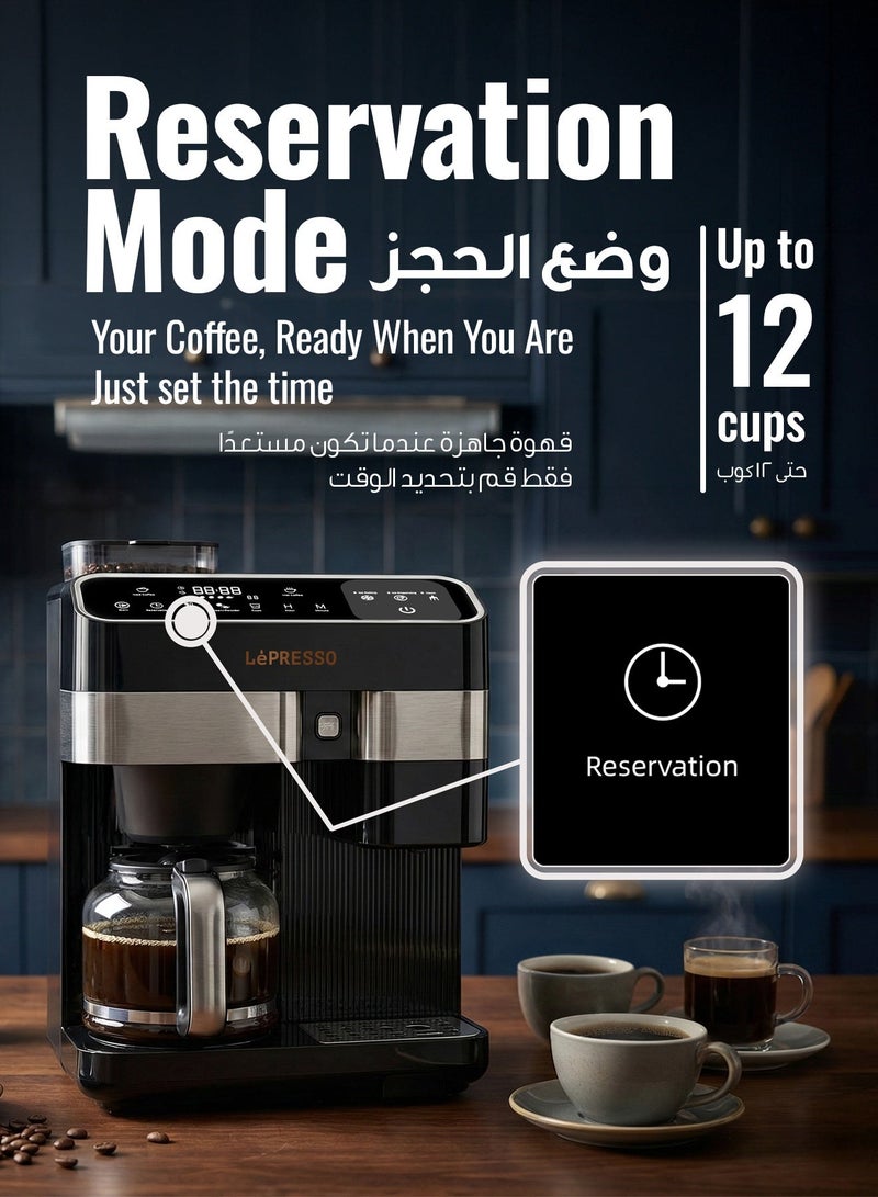 LePRESSO Fully Automatic Coffee Machine and Ice Maker, Built-In Adjustable Grinder Espresso Machine, Ice & Hot Coffee Maker, Touch Control Bean to Cup Coffee Machines, 1300W Power, 2.6L Capacity - Image 3