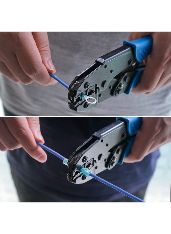 Crimping Tool For Heat Shrink Connectors - Ratcheting Wire Crimper - Crimping Pliers - Ratchet Terminal Crimper - Wire Crimp Tool 30C Blue