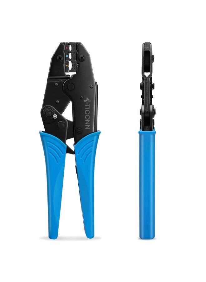 TICONN Crimping Tool For Heat Shrink Connectors - Ratcheting Wire Crimper - Crimping Pliers - Ratchet Terminal Crimper - Wire Crimp Tool 30C Blue  - Image 1