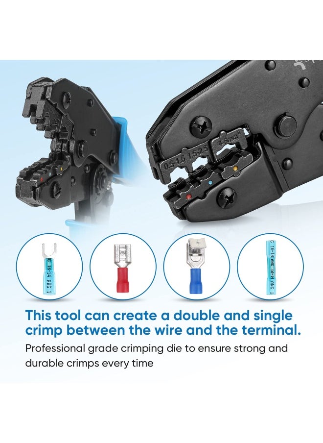 TICONN Crimping Tool For Heat Shrink Connectors - Ratcheting Wire Crimper - Crimping Pliers - Ratchet Terminal Crimper - Wire Crimp Tool 30C Blue  - Image 2