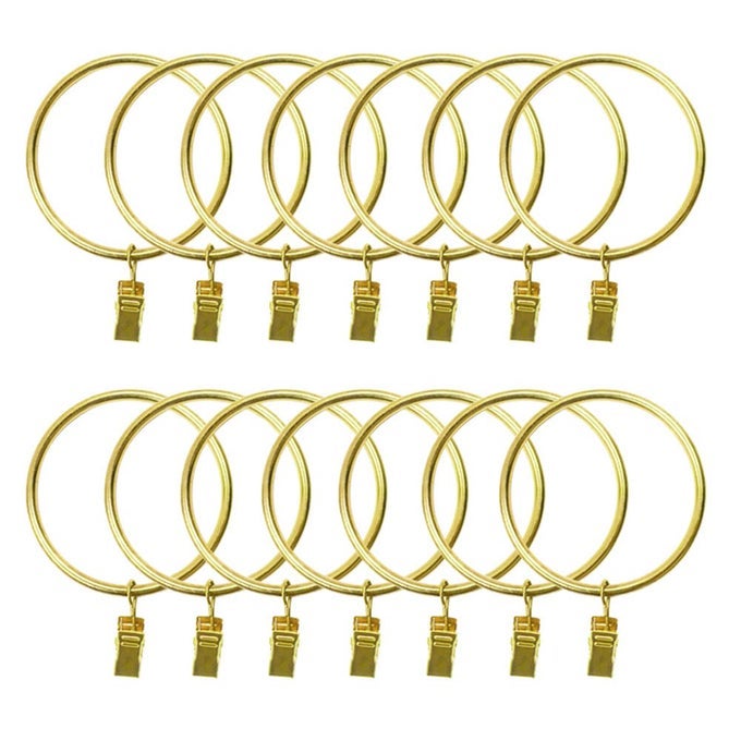 14 PACK STRONG IRON METAL CURTAIN RINGS WITH CLIPS 25 INCH DIAMETER DECORATIVE DRAPERY RUSTPROOF CURTAIN ROD CLIP RING DURABLE VINTAGE DRAPERY HOOKS WITH CLIPS GOLD