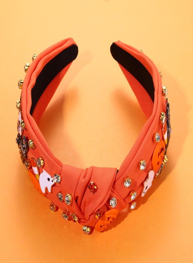 PHALIN Halloween Headband for Women Halloween Accessories Rhinestone Beaded Candy Corn Pumpkin Knotted Headband Costume Gifts (Boo Orange) - Image 4
