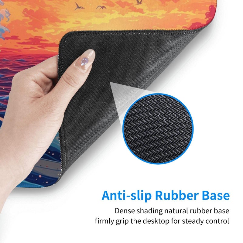 Brecoy Gaming Mouse Pad Desk Pad,Extended Big Mouse Pad,31.5x11.8 Inch Long Computer Keyboard Mouse Mat Mousepad with 3mm Non-Slip Base and Stitched Edge for Gaming and Officeâ€¦ (Sunset Wave) - Image 5