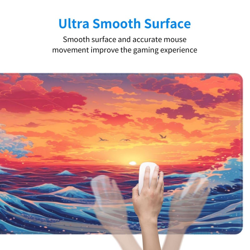 Brecoy Gaming Mouse Pad Desk Pad,Extended Big Mouse Pad,31.5x11.8 Inch Long Computer Keyboard Mouse Mat Mousepad with 3mm Non-Slip Base and Stitched Edge for Gaming and Officeâ€¦ (Sunset Wave) - Image 4