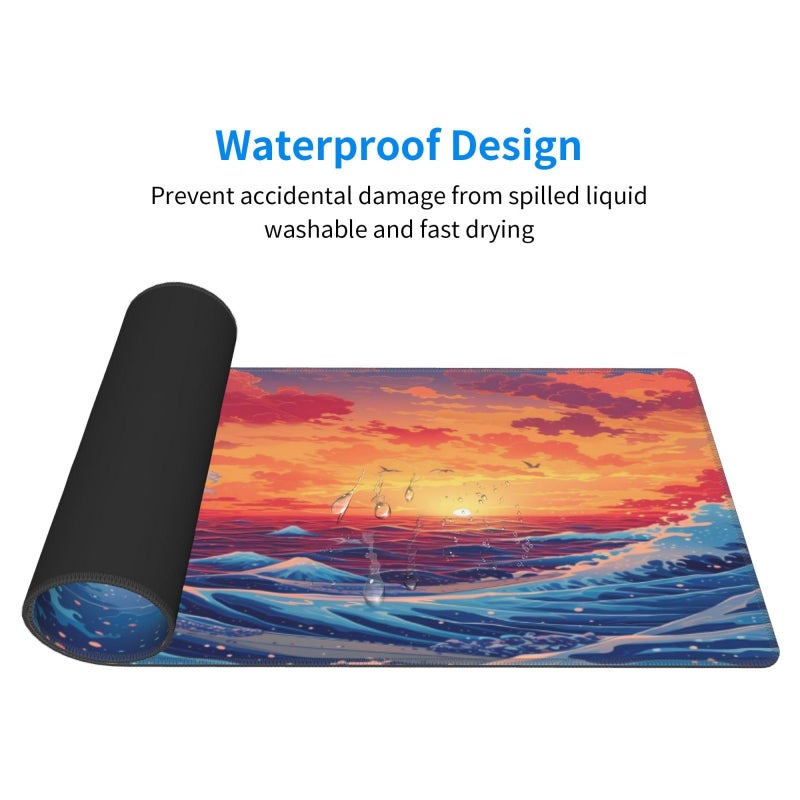 Brecoy Gaming Mouse Pad Desk Pad,Extended Big Mouse Pad,31.5x11.8 Inch Long Computer Keyboard Mouse Mat Mousepad with 3mm Non-Slip Base and Stitched Edge for Gaming and Officeâ€¦ (Sunset Wave) - Image 3