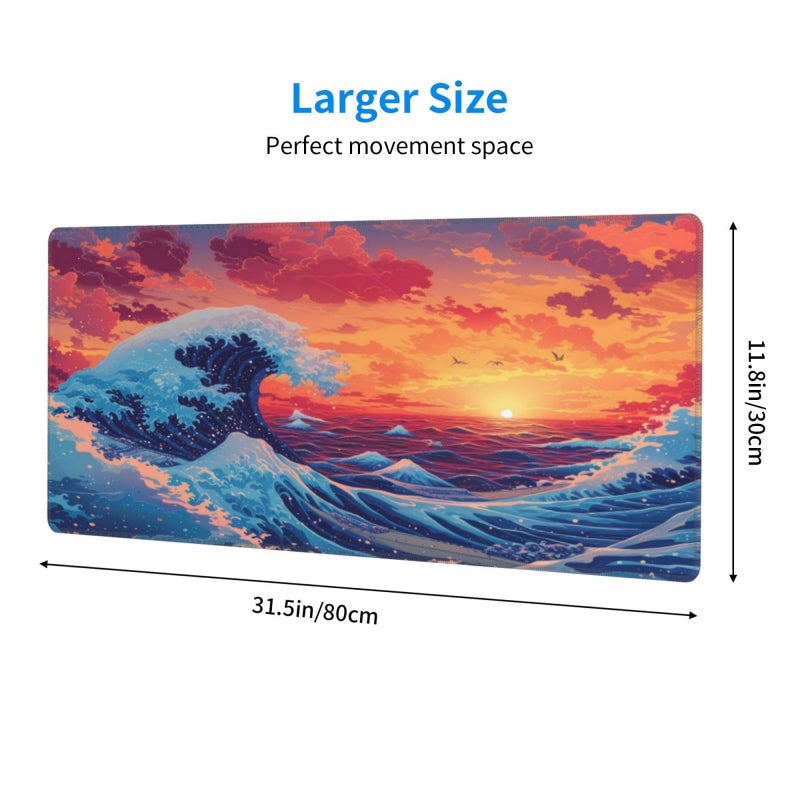 Brecoy Gaming Mouse Pad Desk Pad,Extended Big Mouse Pad,31.5x11.8 Inch Long Computer Keyboard Mouse Mat Mousepad with 3mm Non-Slip Base and Stitched Edge for Gaming and Officeâ€¦ (Sunset Wave) - Image 2