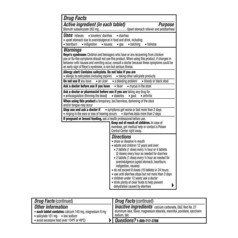 Pepto Bismol Chewable Tablets, Upset Stomach Relief, Nausea Relief, Heartburn Relief, Indigestion Relief, Anti Diarrhea Medication for Adults - 5 Symptom Relief, 12 ct - Image 2