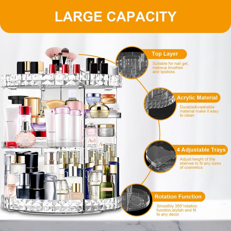 MISERWE Makeup Organizer 360 Degree Rotating 7 Adjustable Layers Large Capacity Cosmetic Organizer Transparent Make Up Organizers and Storage - Image 4