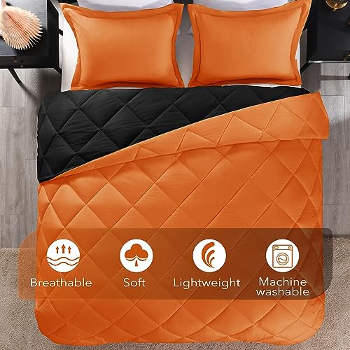 downluxe Queen Comforter Set - Orange and Black Queen Comforter, Soft Bedding Sets for All Seasons -3 Pieces - 1 Comforter (88"x92") and 2 Pillow Shams(20"x26") - Image 5
