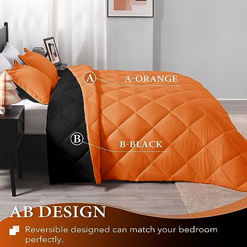 downluxe Queen Comforter Set - Orange and Black Queen Comforter, Soft Bedding Sets for All Seasons -3 Pieces - 1 Comforter (88"x92") and 2 Pillow Shams(20"x26") - Image 4