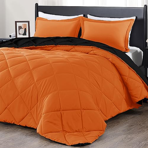 downluxe Queen Comforter Set - Orange and Black Queen Comforter, Soft Bedding Sets for All Seasons -3 Pieces - 1 Comforter (88"x92") and 2 Pillow Shams(20"x26") - Image 1