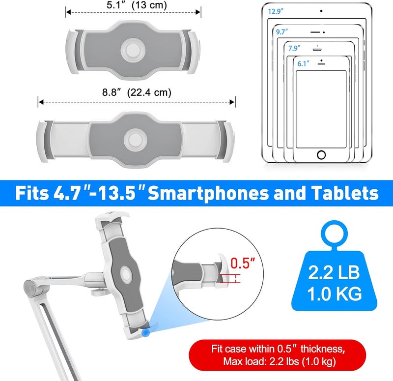 AboveTEK Kitchen Tablet Stand – HIGHFlex 360 Superior Strength Portable 4.7 to 13.5 Inch Universal Tablet Stand & Phone Holder for Kitchen, Counter & Wall – 4 PT Wobble Free Mount (White) - Image 2