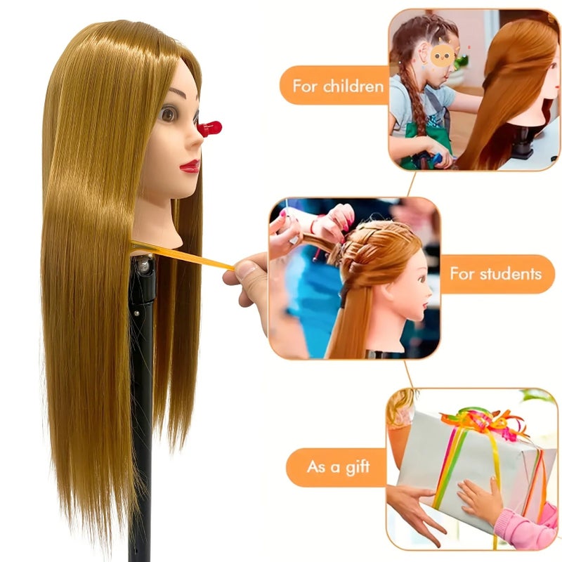 Yiifiulyn 26"-28" Light Auburn Hair Mannequin Head Practicing Braiding, Cosmetology Mannequin Head with Hair for Styling, Training Doll Head for Group Practice Braids Skills and Have Fun - Image 2
