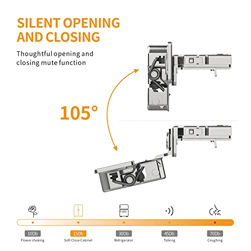 Chibery 10 Pack 1" Overlay 3D Soft Close Concealed Hinge for Face Frame Door, Smooth Slow Self Closing Hinges, Satin Nickel, Hidden 105° Open Angle Stainless Steel Hinge for Kitchen Cabinet Door - Image 3