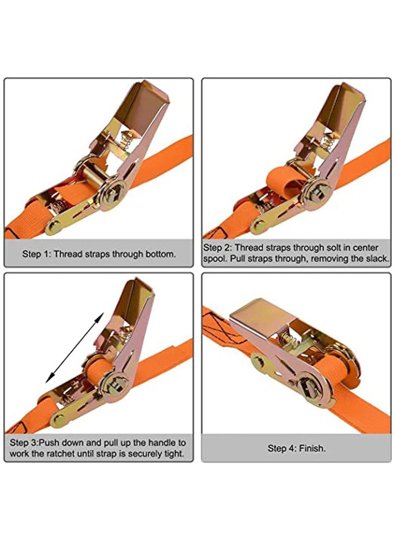 Soofam 2 Piece Ratchet Tie Down Lashing Strap 4M*25mm 250Kg Load Cap Polypropylene for Moving Cargo, Orange For Motorcycles,Car, Trailer,Household  - Image 4