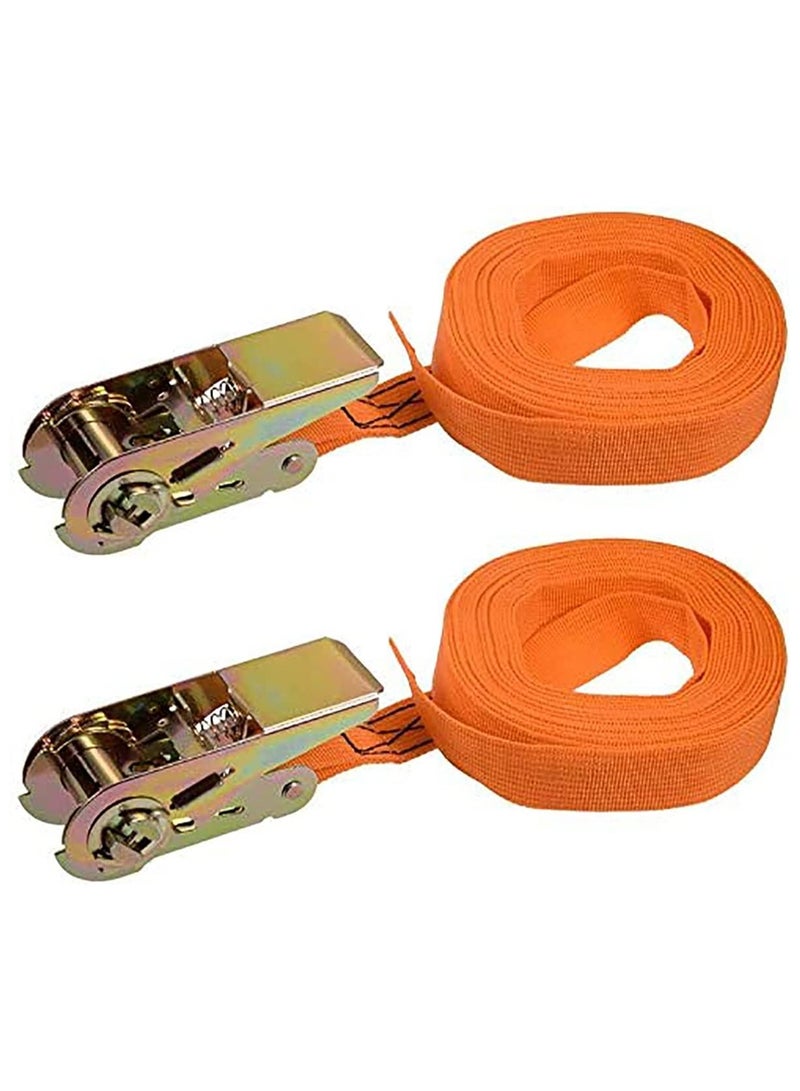 Soofam 2 Piece Ratchet Tie Down Lashing Strap 4M*25mm 250Kg Load Cap Polypropylene for Moving Cargo, Orange For Motorcycles,Car, Trailer,Household  - Image 1