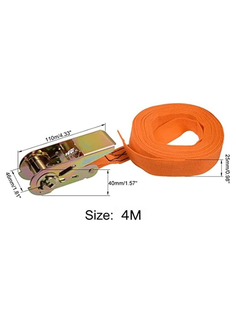Soofam 2 Piece Ratchet Tie Down Lashing Strap 4M*25mm 250Kg Load Cap Polypropylene for Moving Cargo, Orange For Motorcycles,Car, Trailer,Household  - Image 2