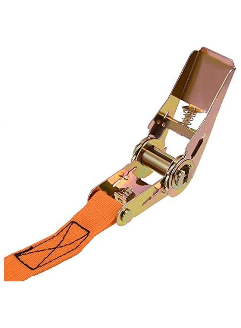 Soofam 2 Piece Ratchet Tie Down Lashing Strap 4M*25mm 250Kg Load Cap Polypropylene for Moving Cargo, Orange For Motorcycles,Car, Trailer,Household  - Image 3
