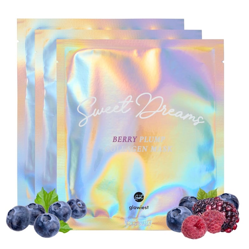 glowiest Sweet Dreams Berry Plump Collagen Mask Set of 3 Lifting  Hydrating Face Collagen Jelly Mask 79 Collagen Elastin Hyaluronic Acids Polyglutamic Acid Peptides Korean Skincare