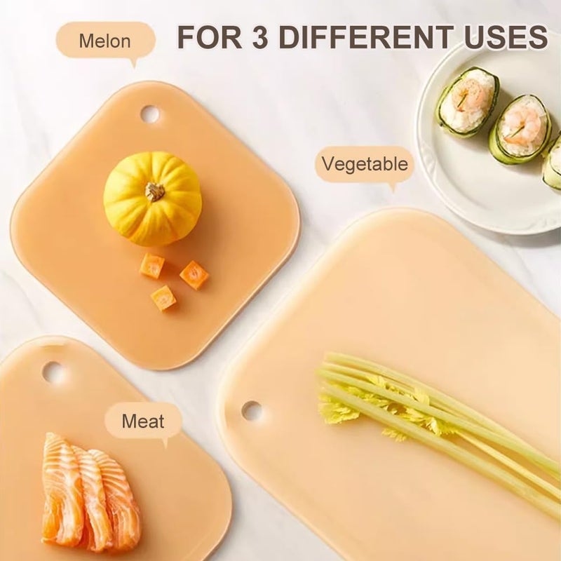 3-Piece Plastic Cutting Board Set for Kitchen, Ideal for Meat, Veggies u0026 Fruits, Non-Slip Design, Easy Grip Handle, Dishwasher Safe (Orange) - Image 2