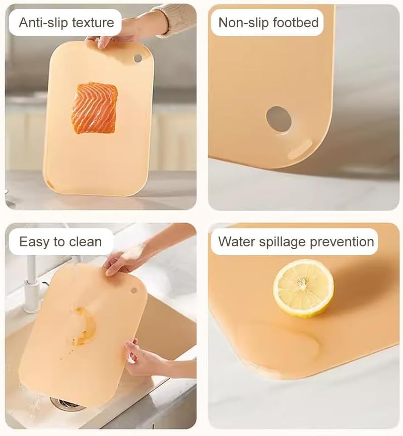 3-Piece Plastic Cutting Board Set for Kitchen, Ideal for Meat, Veggies u0026 Fruits, Non-Slip Design, Easy Grip Handle, Dishwasher Safe (Orange) - Image 4