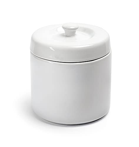 RSVP International Stoneware Grease Keeper with Lid & Stainless Steel Mesh Strainer, 6 Cup Capacity, White - Image 1