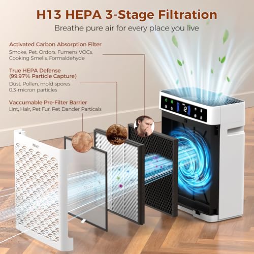 Prasky Air Purifiers for Home Large Room up to 3000sq.ft, PRASKY HEPA Air Purifier & with Activated Carbon for Office, Bedroom, Dorm Room, Kitchen - Image 2
