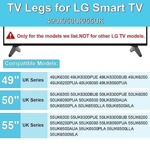 Varghesyla TV Legs for LG TV Stand Replacement Base, for 49UK/50UK/55UK 55UK6300 55UK6200 55UK6090 55UK6500AUA 50UK6300 50UK6200 50UK6090 50UK6500AUA 49UK6300 49UK6200PUA 49UK6090 LG TV Legs with Screws - Image 3
