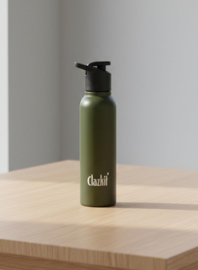 Clazkit Alpha Sporty Stainless Steel Water Bottle Single Wall 500ml| Lightweight, Leak-Proof, Reusable | Ideal for School Kid, Office, Gym & Travel | Green - Image 1