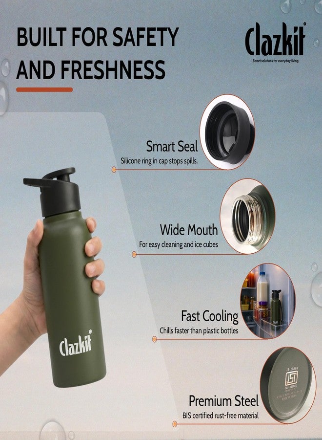 Clazkit Alpha Sporty Stainless Steel Water Bottle Single Wall 500ml| Lightweight, Leak-Proof, Reusable | Ideal for School Kid, Office, Gym & Travel | Green - Image 2